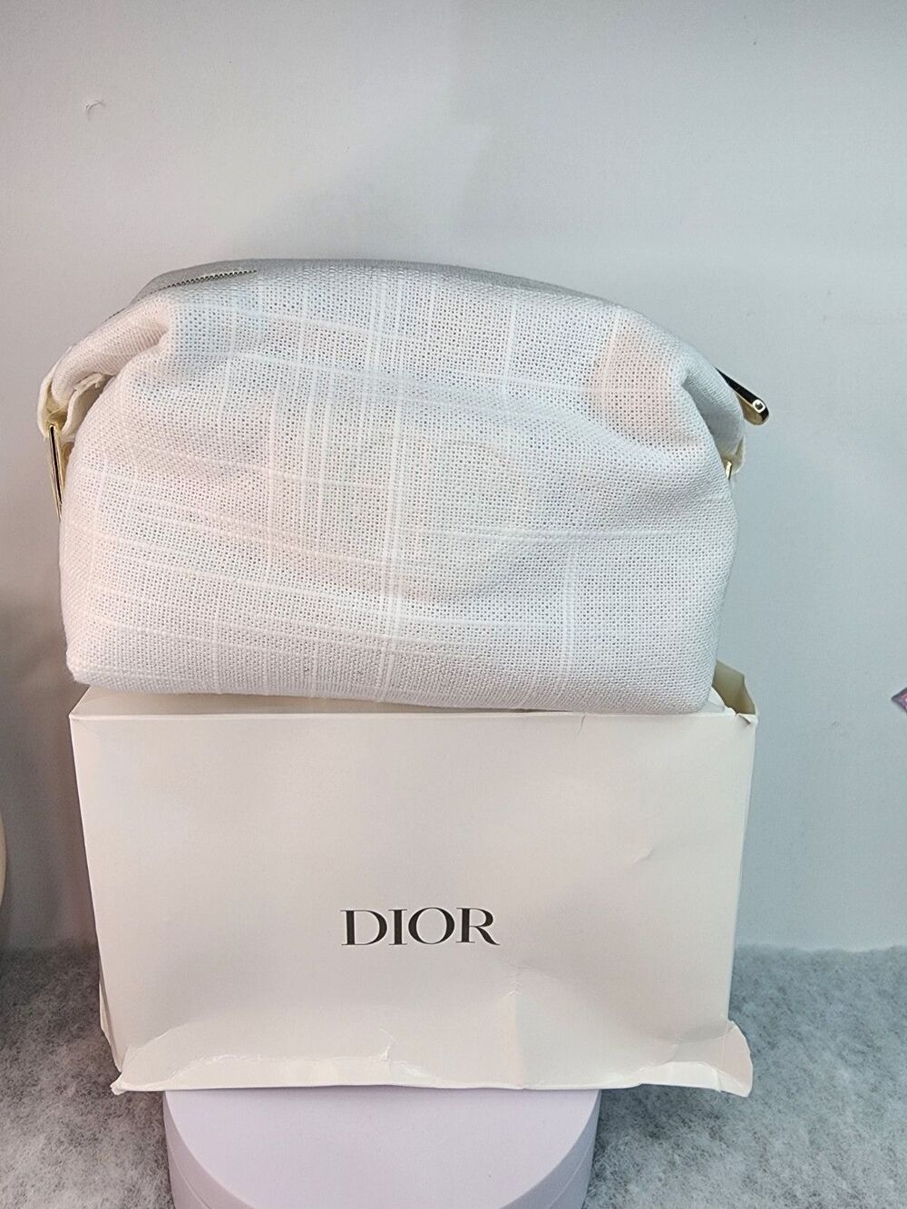Dior White Canvas Cosmetic Makeup Bag Brand New *Box Dented